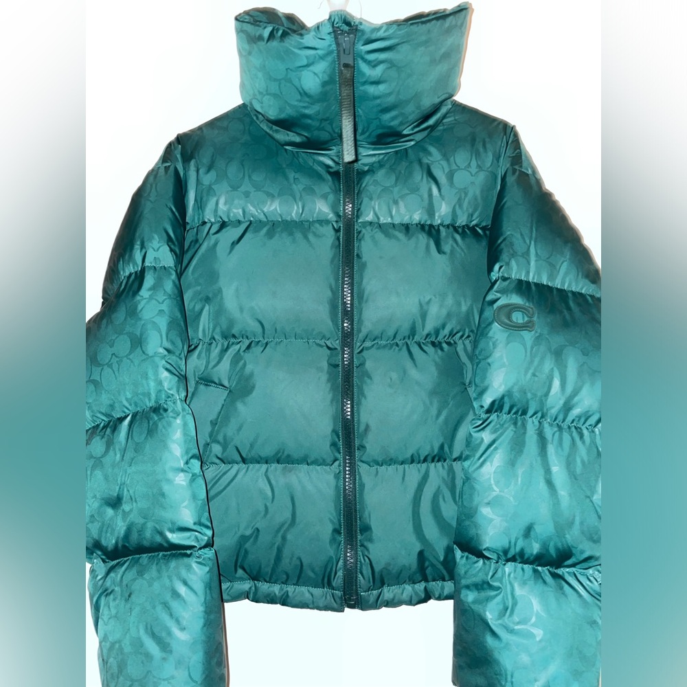 Coach Cropped Green Puffer Jacket
